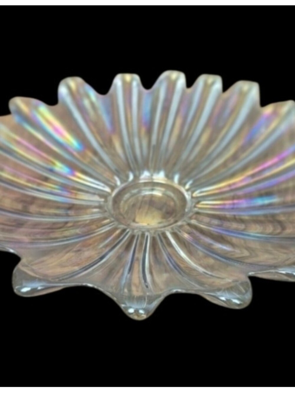 Vintage Irridescent Carnival Glass Starburst Bowl